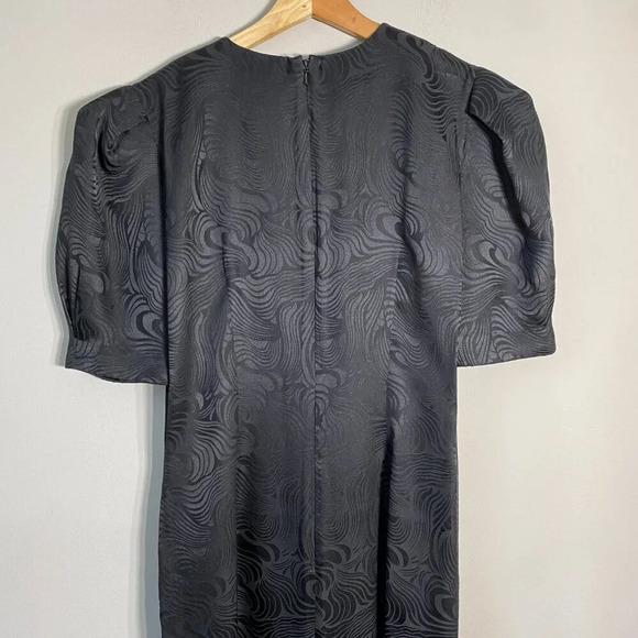 Adrianna Papell Women's Sz 6 Short Sleeve 100% Silk Patterned Sheath Dress Black - Picture 13 of 16